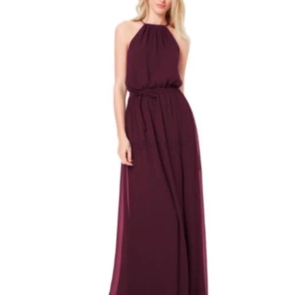Levkoff Chiffon Halter Dress Wine Red